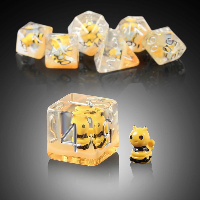 DNDND Bee D&D Dice, 7PCS Resin DND Dice Set with Velvet Bag for Dungeons and Dragons Role Playing Games and Tabletop Games（Bee - Image 2